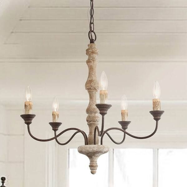 The Gray Barn Farmhouse 5-lights Antique Candle Wooden Distressed Chandelier Lights for Dinning,K... | Bed Bath & Beyond