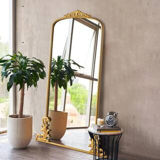 29 in. W x 68 in. H Retro Arched Metal Framed Full-Length Leaning Mirror | The Home Depot