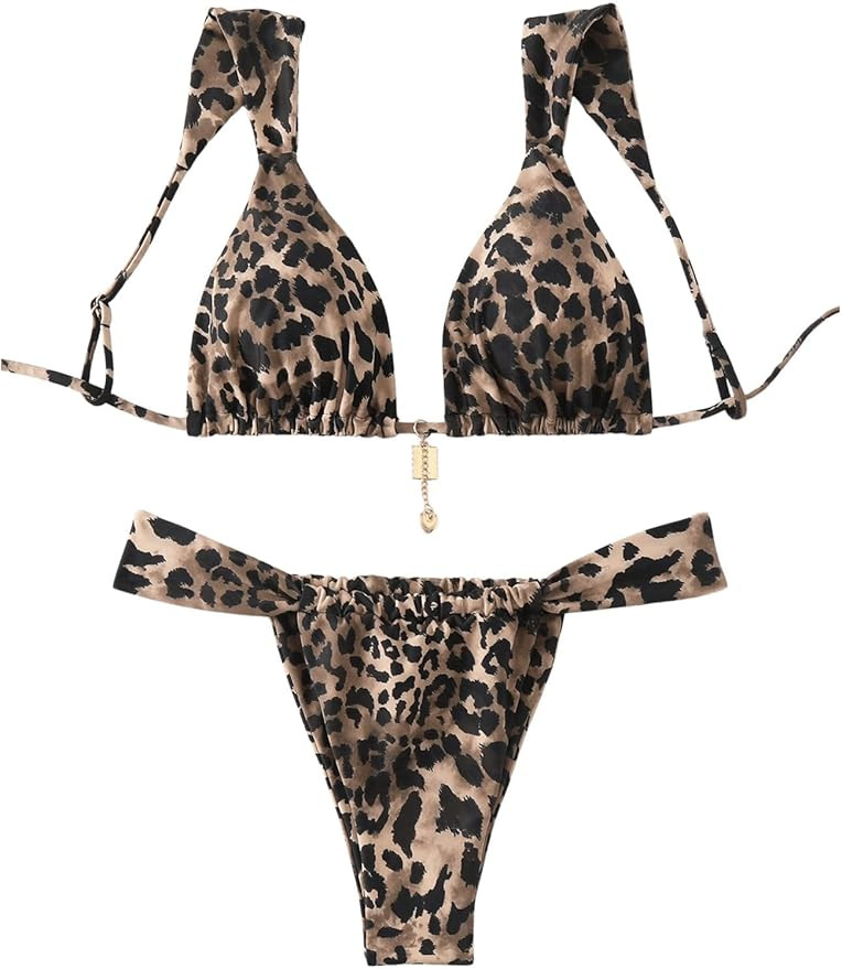WDIRARA Women's 2 Piece Leopard Print Swimsuits Triangle High Waisted Bathing Suit Brazilian Biki... | Amazon (US)