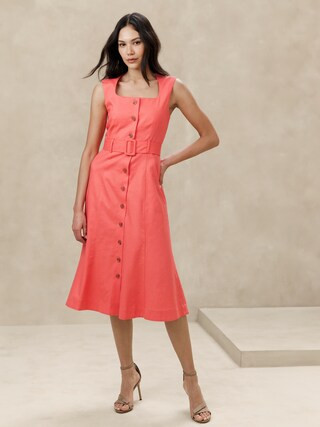 Linen-Blend Button Midi Dress | Banana Republic Factory