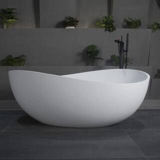 Moray 63 in. Stone Resin Flatbottom Solid Surface Freestanding Double Slipper Soaking Bathtub in ... | The Home Depot