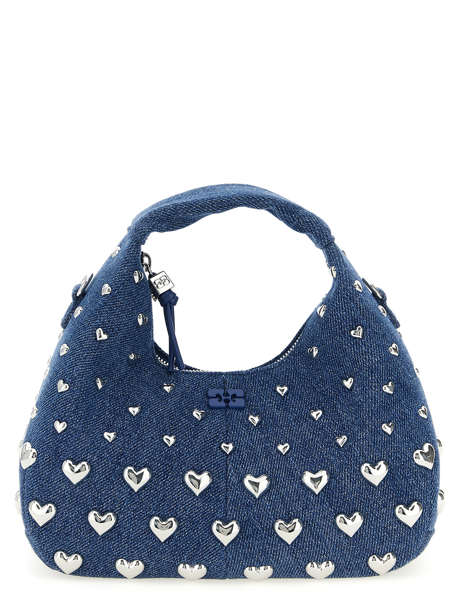 Ganni Denim Stud Mini Hobo handbag Blue Recycled Cotton Hand Bags - Women | Italist.com US
