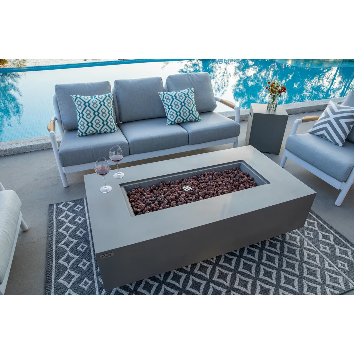 Madison 60" Rectangular Concrete Outdoor Fire Pit Table with Lava Rocks & Protective Cover | Wayfair North America