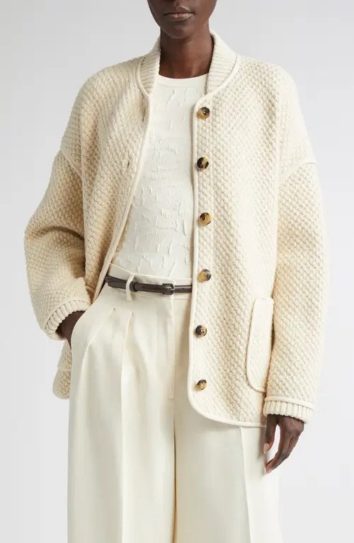 Altuzarra Gus Honeycomb Knit Sweater Jacket in Ivory at Nordstrom, Size X-Small | Nordstrom
