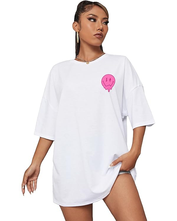 Cozyease Women's Graphic Letter Print Tees Oversized Short Sleeve T Shirts Casual Women Summer To... | Amazon (US)