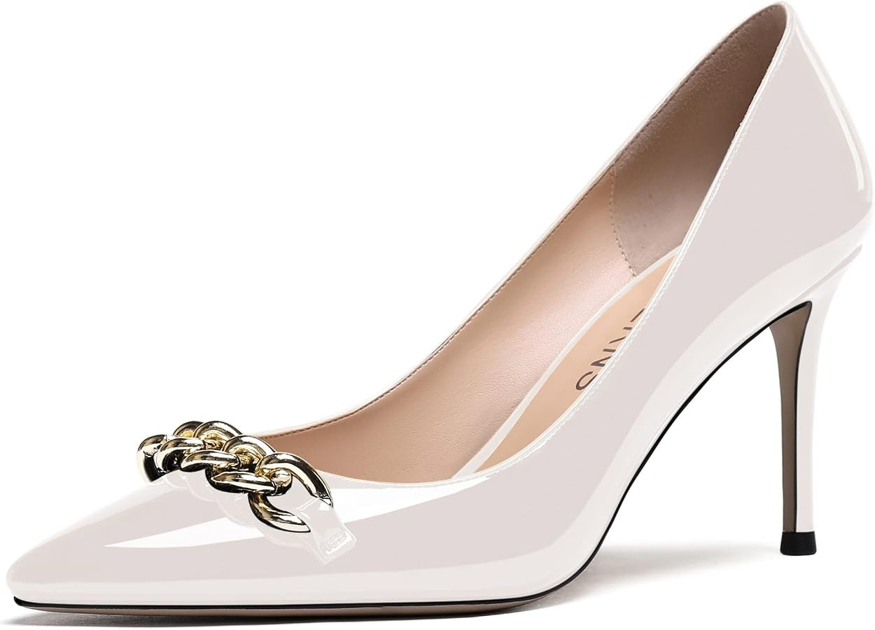 WAYDERNS Women's Gold Metal Chain Patent Pointed Toe Slip On Stiletto High Heel Pumps Shoes 3.5 I... | Amazon (CA)