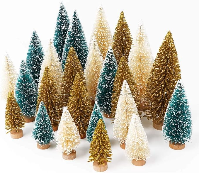 AerWo 24PCS Artificial Mini Christmas Trees, Upgrade Sisal Trees with Wood Base Bottle Brush Tree... | Amazon (US)