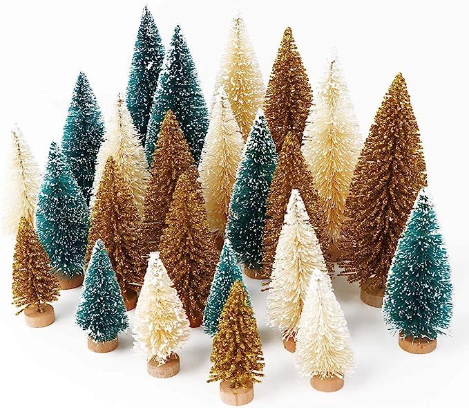 AerWo 24PCS Artificial Mini Christmas Trees, Upgrade Sisal Trees with Wood Base Bottle Brush Tree... | Amazon (US)