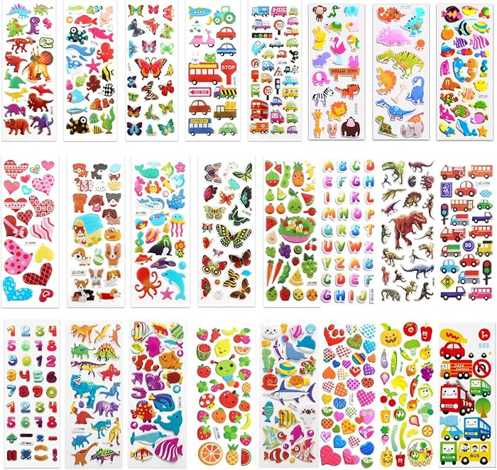 3D Puffy Stickers, 24 Sheets Vibrant Bubble Stickers for Crafts, Scrapbooking, Journaling, Reward... | Amazon (US)