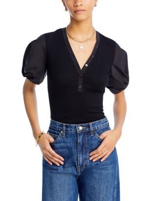 Fallon Mixed Media Puff Sleeve Top | Bloomingdale's (US)