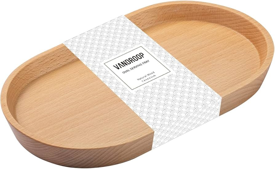 Vandroop Wooden Serving Tray for Parties, Tea&Coffee Table Tray, Small Oval Wood Plate for Fruit&... | Amazon (US)
