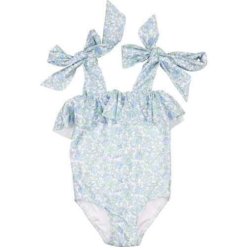 Blue And Green Floral Lycra Swimsuit - Shipping Mid May | Cecil and Lou