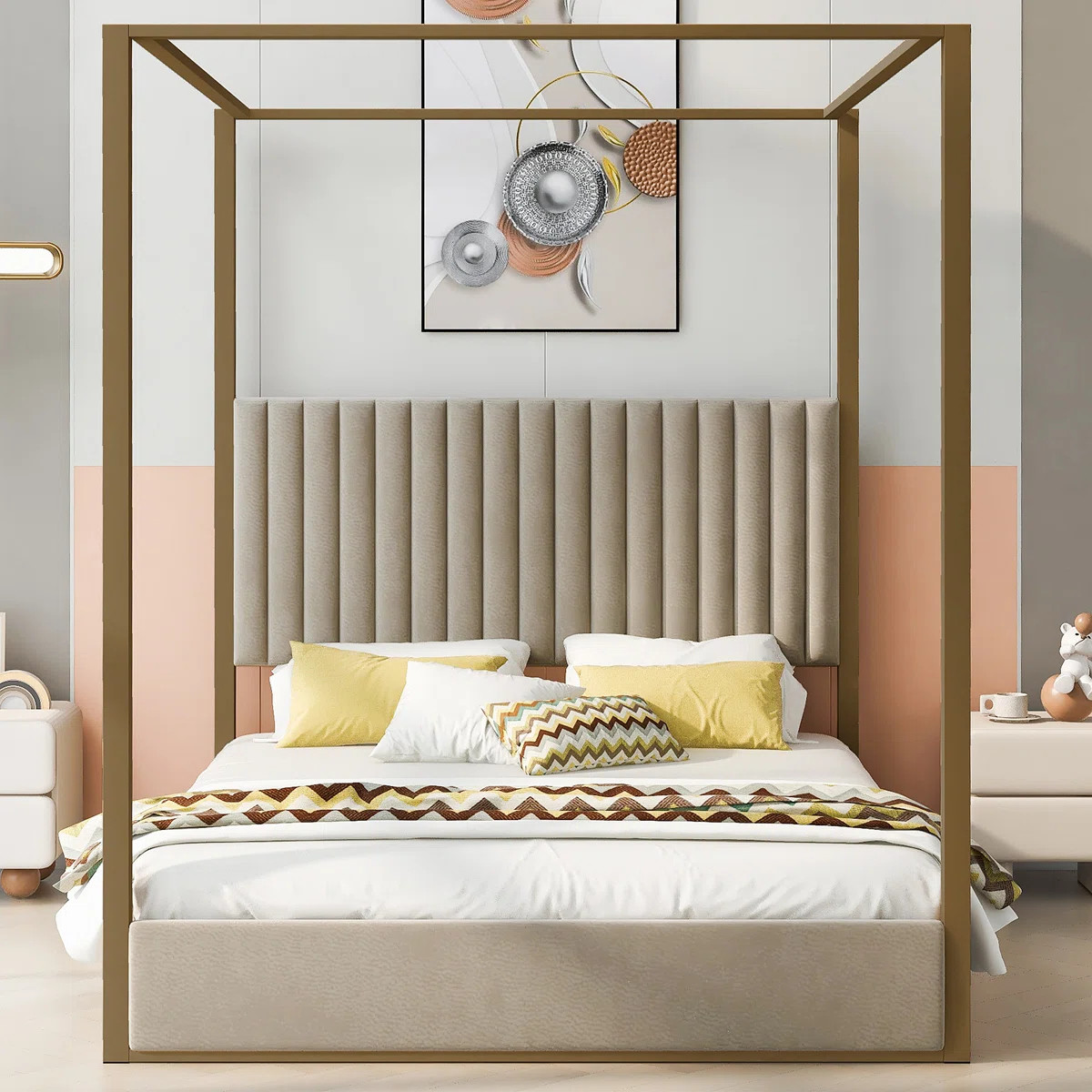 Upholstery Canopy Platform Bed With Headboard And Metal Frame | Wayfair North America