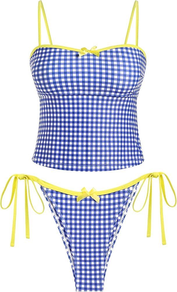 ZAFUL Tankini Swimsuits for Women Bow Tie Side Bathing Suits Tummy Control High Cut Two Piece Bik... | Amazon (US)