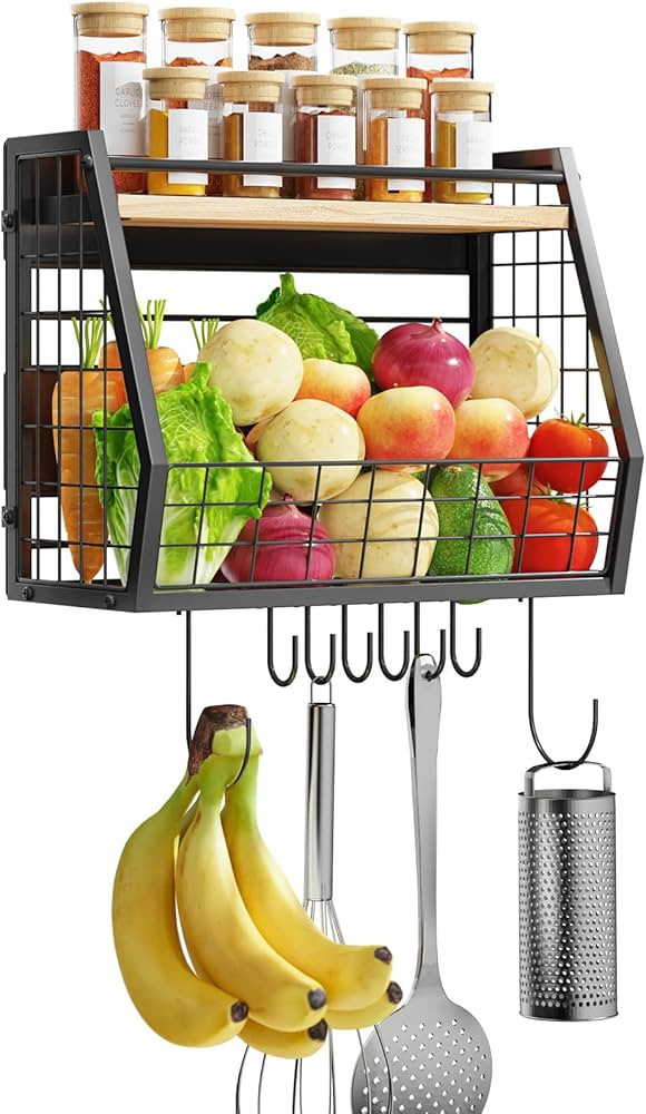 Magnetic Shelf for Fridge, Magnetic Spice Rack with 8 Hooks, Large Capacity Refrigerator Organize... | Amazon (US)