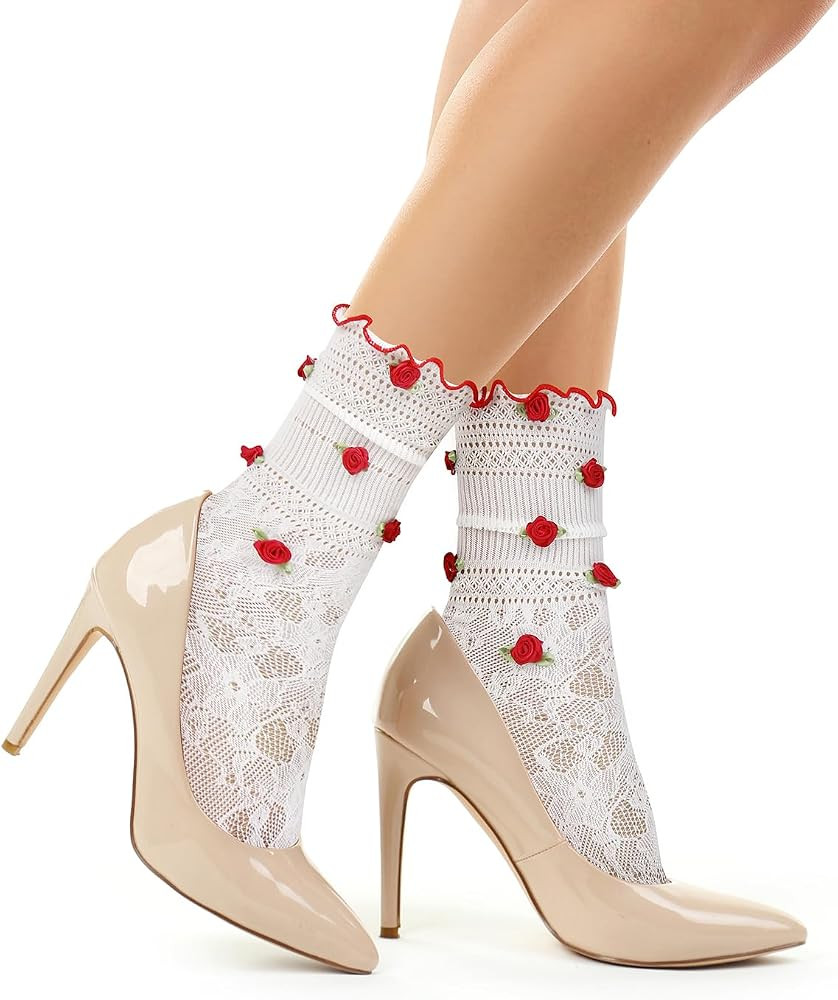 Benefeet Sox Womens Ruffle Socks with Rose Flower Girls Cute Mesh Hollow Frilly Fairy Socks Lettu... | Amazon (US)