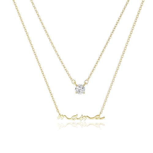 Amazon.com: Moodear Dainty Small Mama Necklaces for Women - 18K Gold Plated Mom Chain Pendant Nec... | Amazon (US)