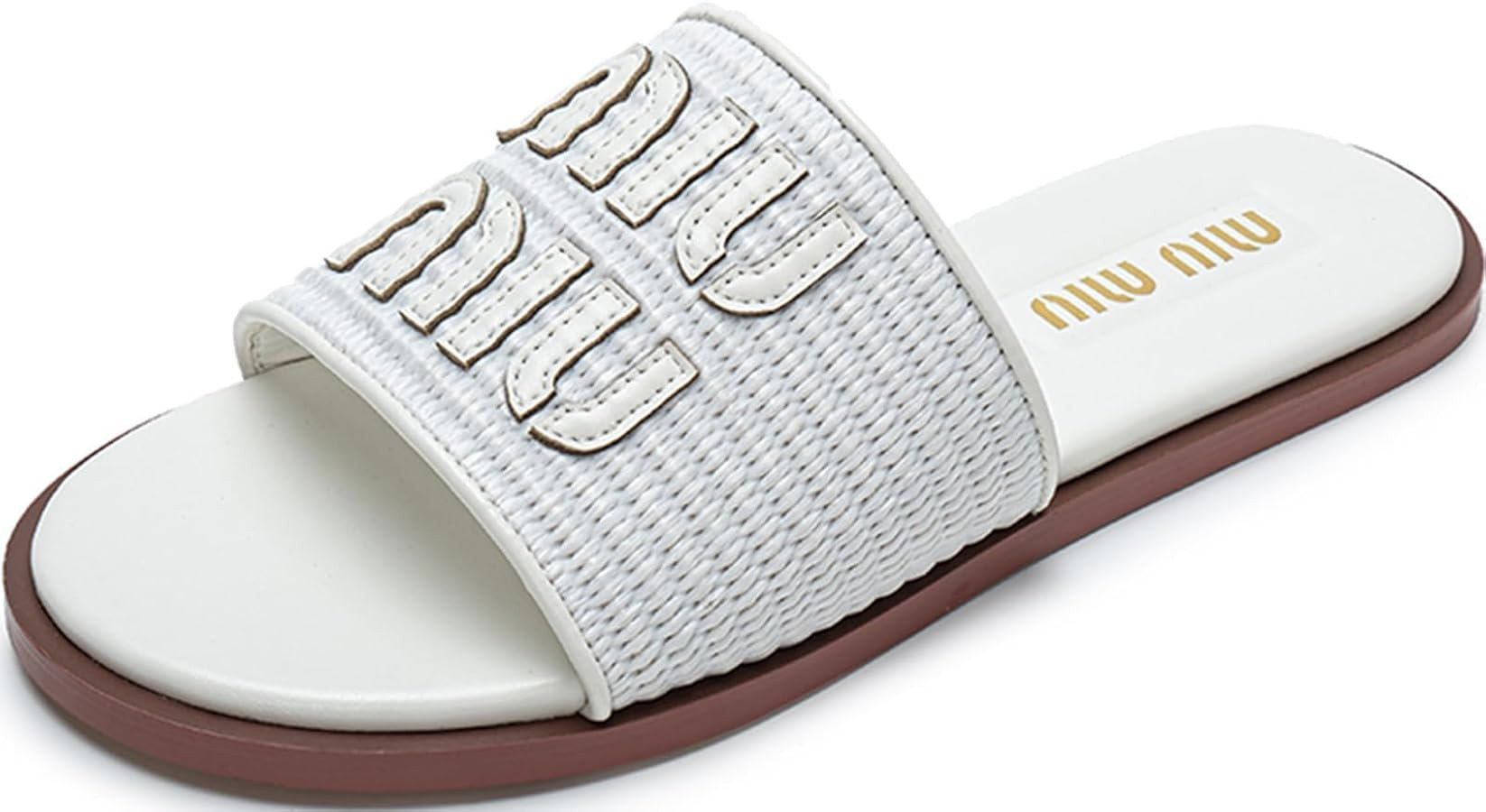Womens Raffia Flat Sandals Open Toe Summer Beach Sandals Slip On Dressy Shoes | Amazon (US)
