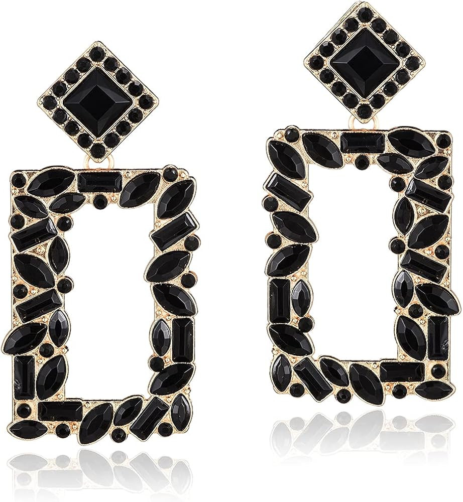 Amazon.com: Crystals Rectangle Geometric Dangle Earrings, Rhinestone Statement Drop Earrings for ... | Amazon (US)