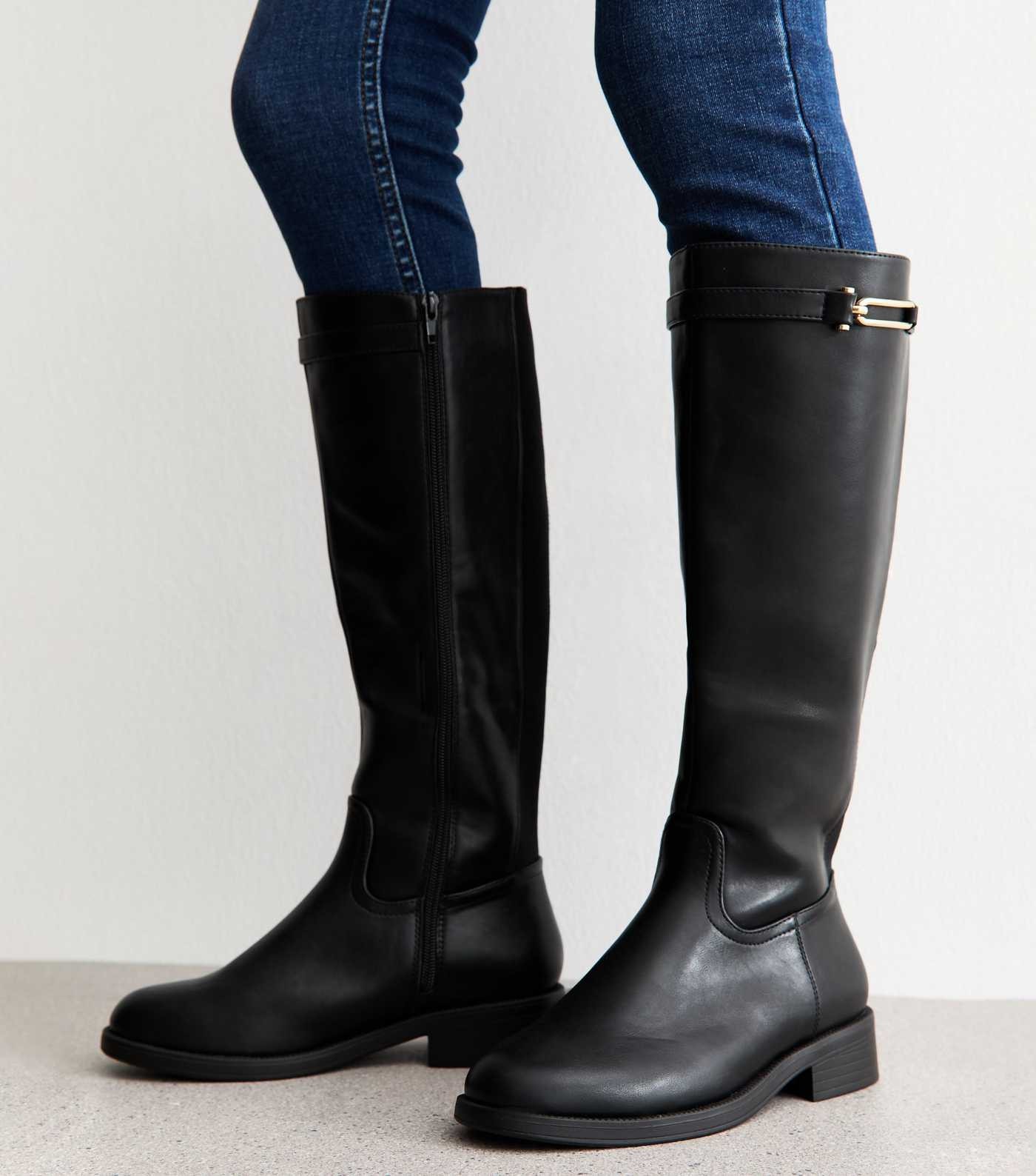 Wide Fit Black Faux Leather Knee High Boots | New Look | New Look (UK)
