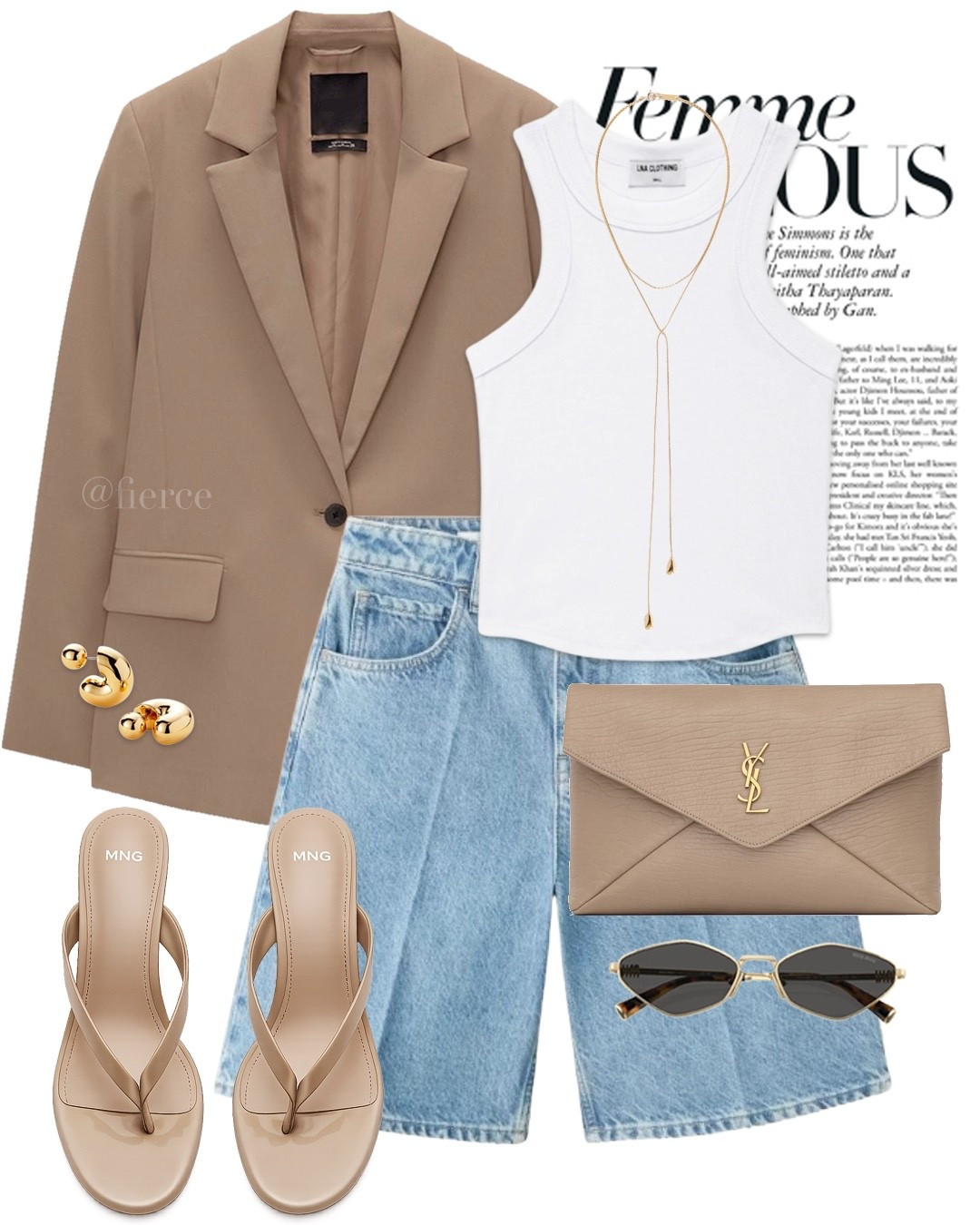 Taupe beige blazer white tank top taupe thong heeled sandals Ysl clutch bag chic outfit date night

#LTKsummer #LTKuk #LTKdatenight
