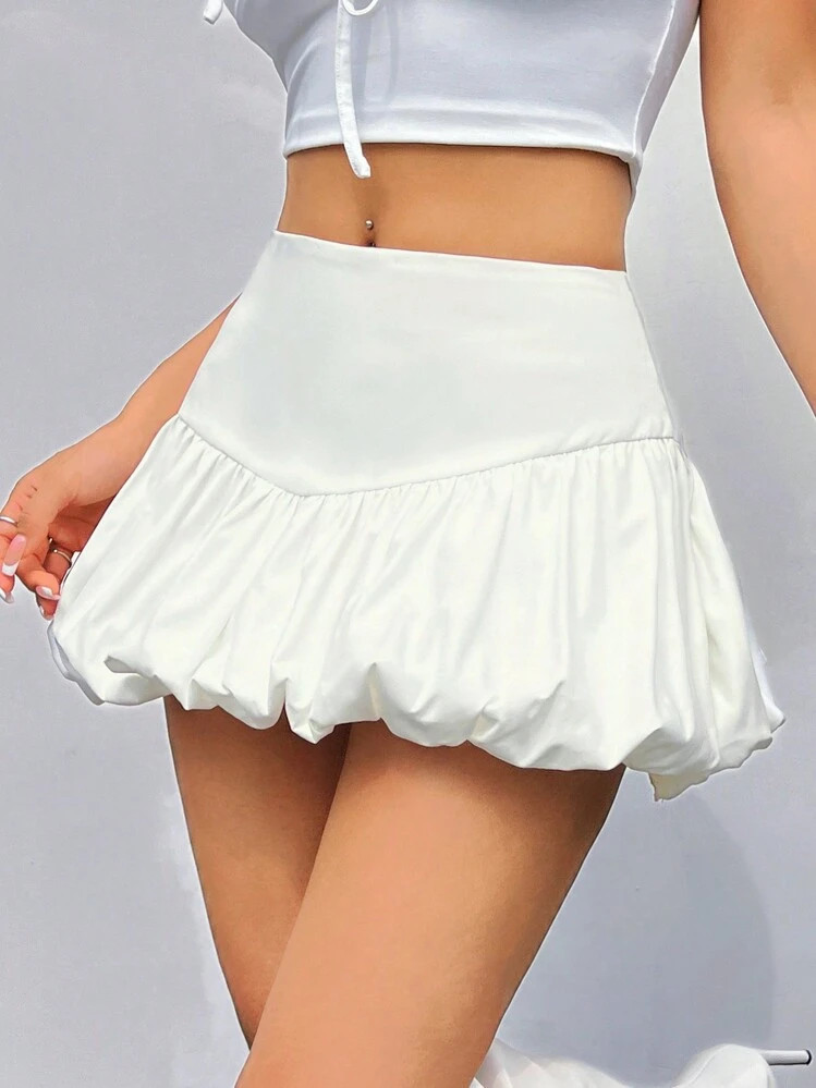 SHEIN ICON Y2k Summer Slim-Fit Super Low-Waist Bubble Skirt Hem Women White Mini Skirt Kpop Style... | SHEIN
