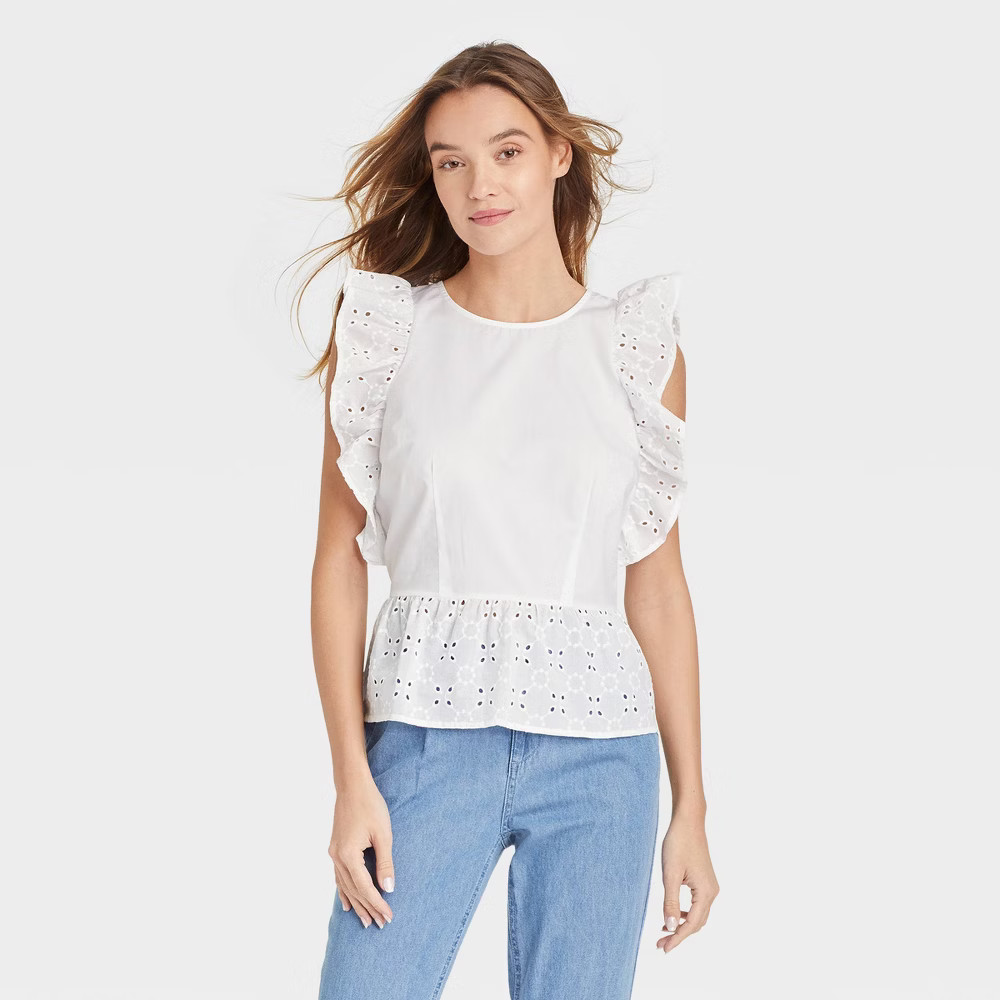 Women's Eyelet Tank Top - Who What Wear White M | Target