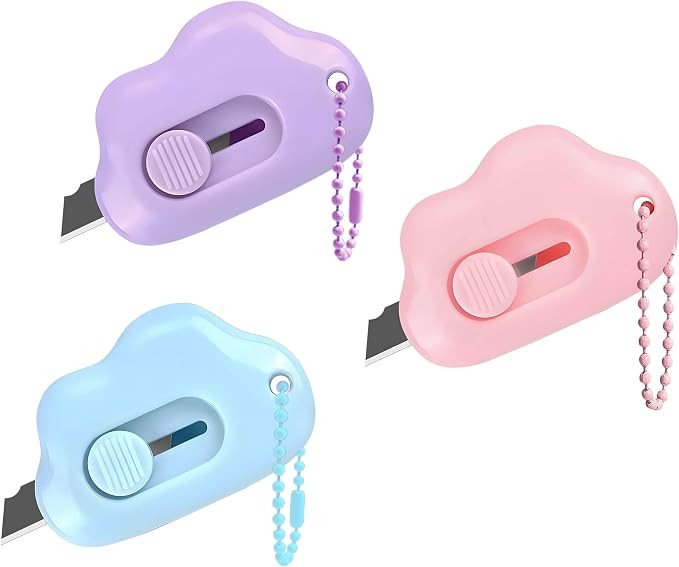 3-Pack Cloud-Shaped Retractable Box Cutters with Key Rings | Letter openers with auto-retracting ... | Amazon (US)