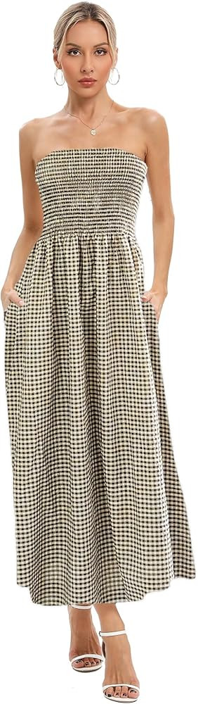 Aigeman Women Strapless Tube Maxi Dress Flowy Swing Long Sundress Sleeveless Summer Boho Beach Dr... | Amazon (US)