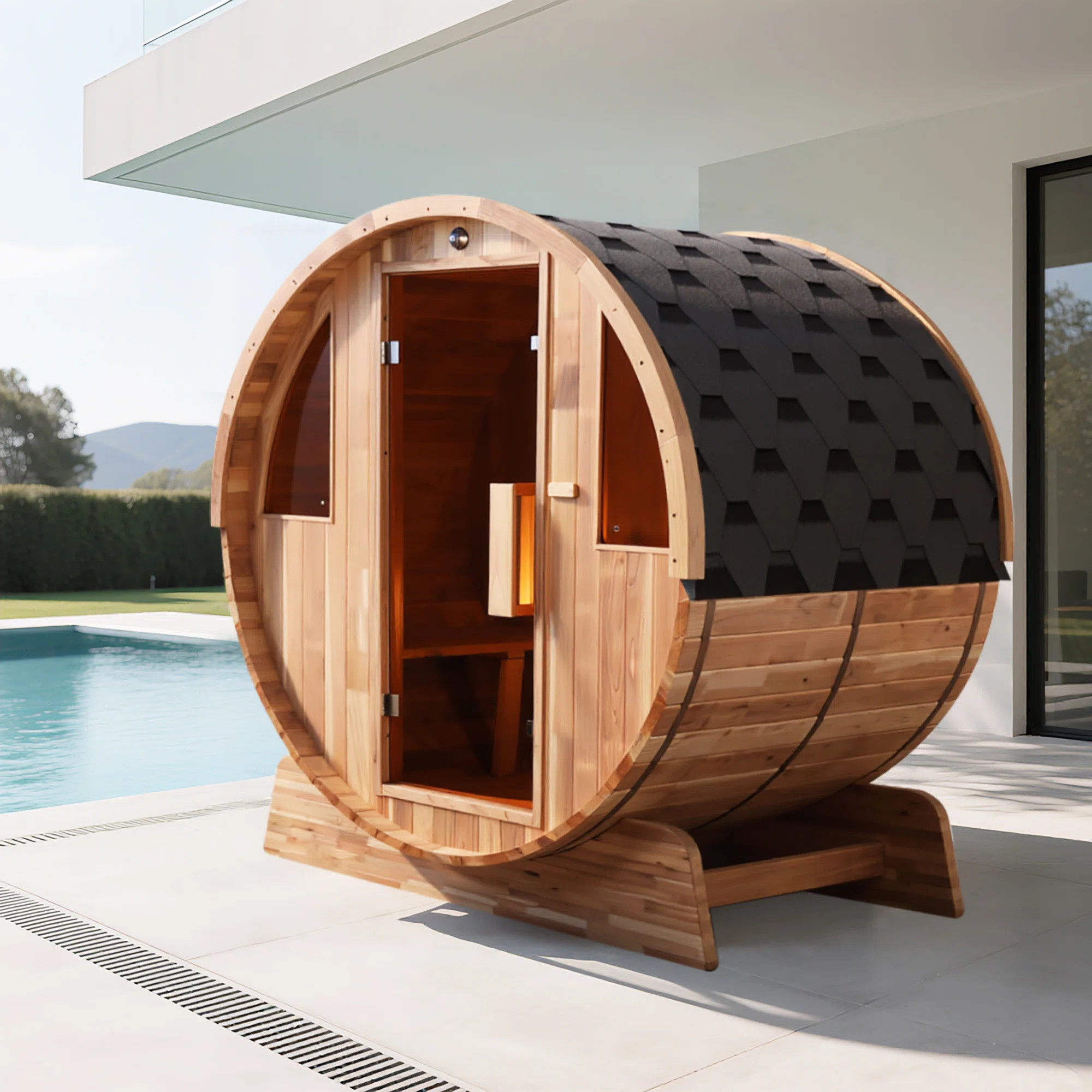 Hongyuan 4-Person  Rustic Cedar Barrel Traditional Sauna with 6KW Hariva Heater | Wayfair North America