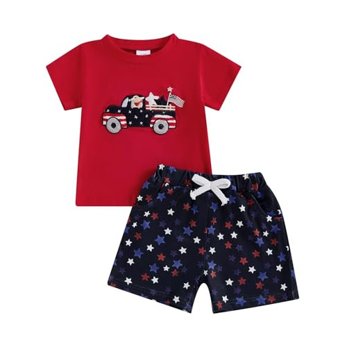 Socutebabe 4th Of July Baby Boy Girl Outfit Toddler Truck Flag T Shirt Top Shorts Fourth Of July Outfits Cute Summer Clothes (usa-h-Red, 3-6 Months) | Amazon (US)