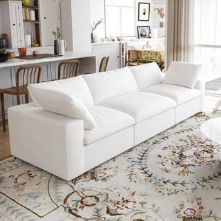 118 in. Square Arm 3-Piece Linen Modular Sectional Sofa Cloud Couch in White | The Home Depot