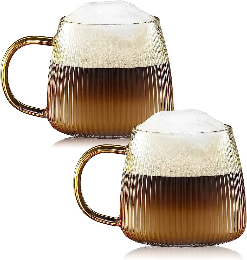 ZHMTang Glass Coffee Mugs Set of 2 Borosilicate Glasses 12.5 Oz. Cups in Vertical Stripes Pattern... | Amazon (US)