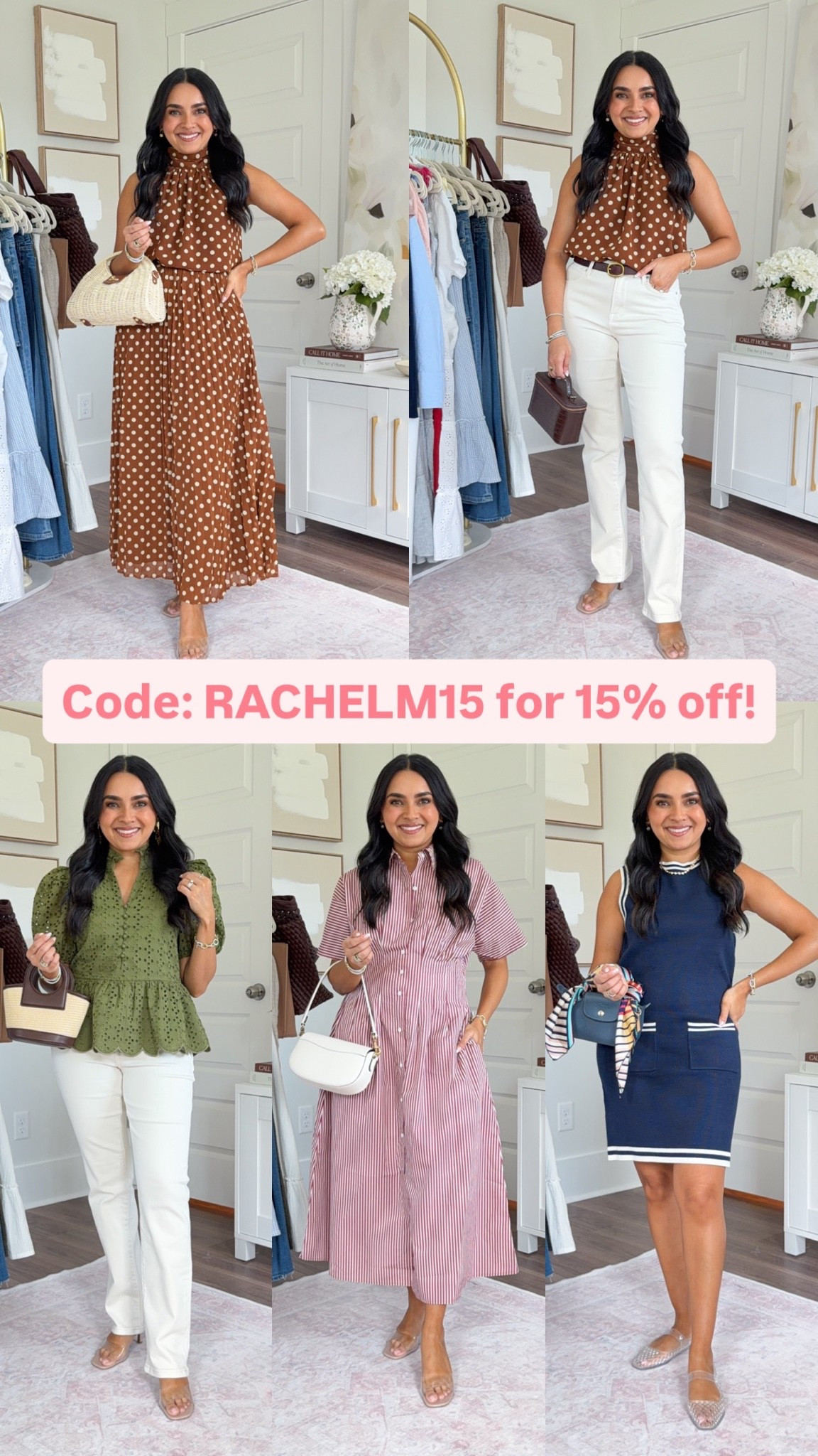 Code: RACHELM15 for 15% off!

For reference: I’m 5’0, petite, 32b bra size, and 2/26 in bottoms, pear shaped. 
*Everything I share is unaltered! TTS means true to size. Between size 5-6.5 in shoes

Brown polka dot top size xs TTS
Brown polka dot skirt size xs TTS
Clear heels size 5 TTS

Brown polka dot top size xs TTS
Ecrue jeans size 26 TTS
Clear heels size 5 TTS

Red stripe dress size xs TTS
Clear heels size 5 TTS

Green eyelet top size small TTS
Ecrue jeans size 26 TTS
Clear heels size 5 TTS

Navy white trim sweater dress size xs TTS
Jelly flats size 5 TTS


Summer dresses
Early fall outfits
Business casual workwear
Back to school
Teacher outfits

#LTKPetite #LTKootd #LTKgrwm

https://liketk.it/6jupM

#LTKootd #LTKPetite #LTKgrwm