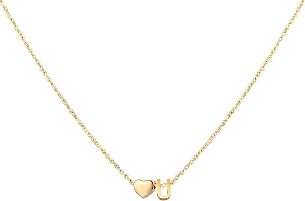 Glimmerst Initial Heart Necklace,18K Gold Plated Stainless Steel Tiny Heart Letter Necklace Perso... | Amazon (US)