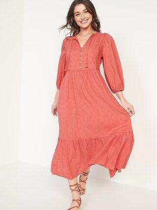Tie-Neck 3/4-Sleeve All-Day Maxi Swing Dress for Women | Old Navy (US)