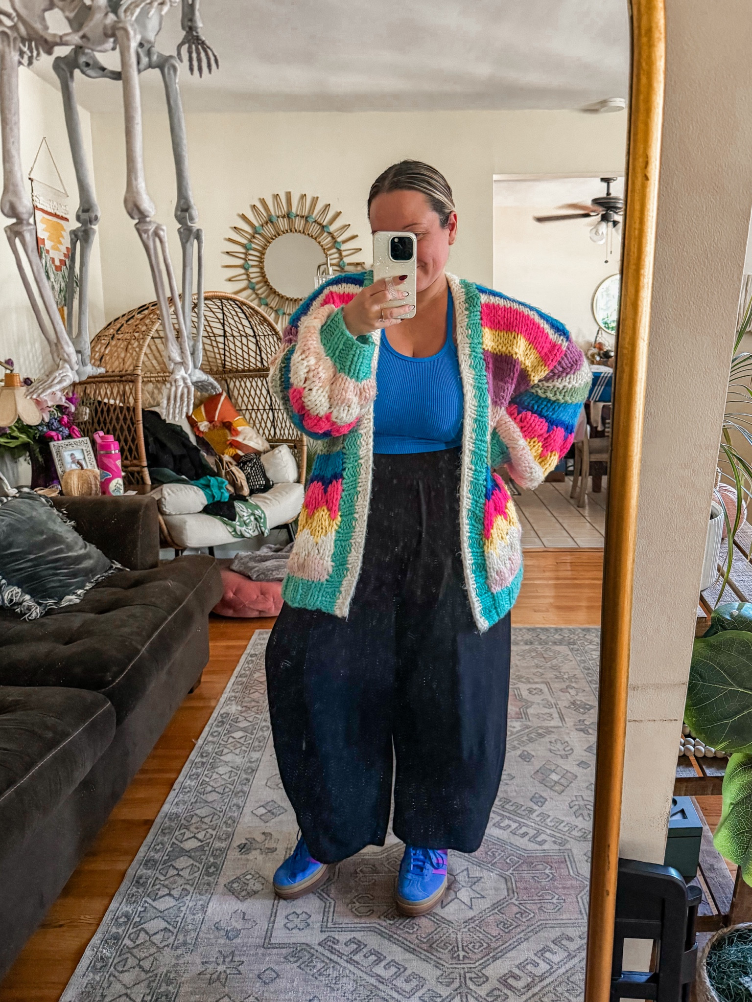 Midsize casual fall outfit 
Sweater is old from Petal & Pup unfortunately! 
Crop Tank is the size M/L 
Pants size small- size down they run very oversized! Maybe 1-2 sizes! 
Shoes run tts come in tons of fun colors! 

Casual style, size 12 outfit, size 14 outfit, midsize mom, petite style, Free People, boho style, lounge wear, fall sweater, Adidas 

#LTKSeasonal #LTKStyleTip #LTKMidsize