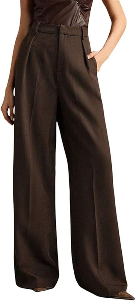 Women's High Waist Casual Wide Leg Palazzo Pants Business Work Trousers Long Straight Suit Pants ... | Amazon (US)
