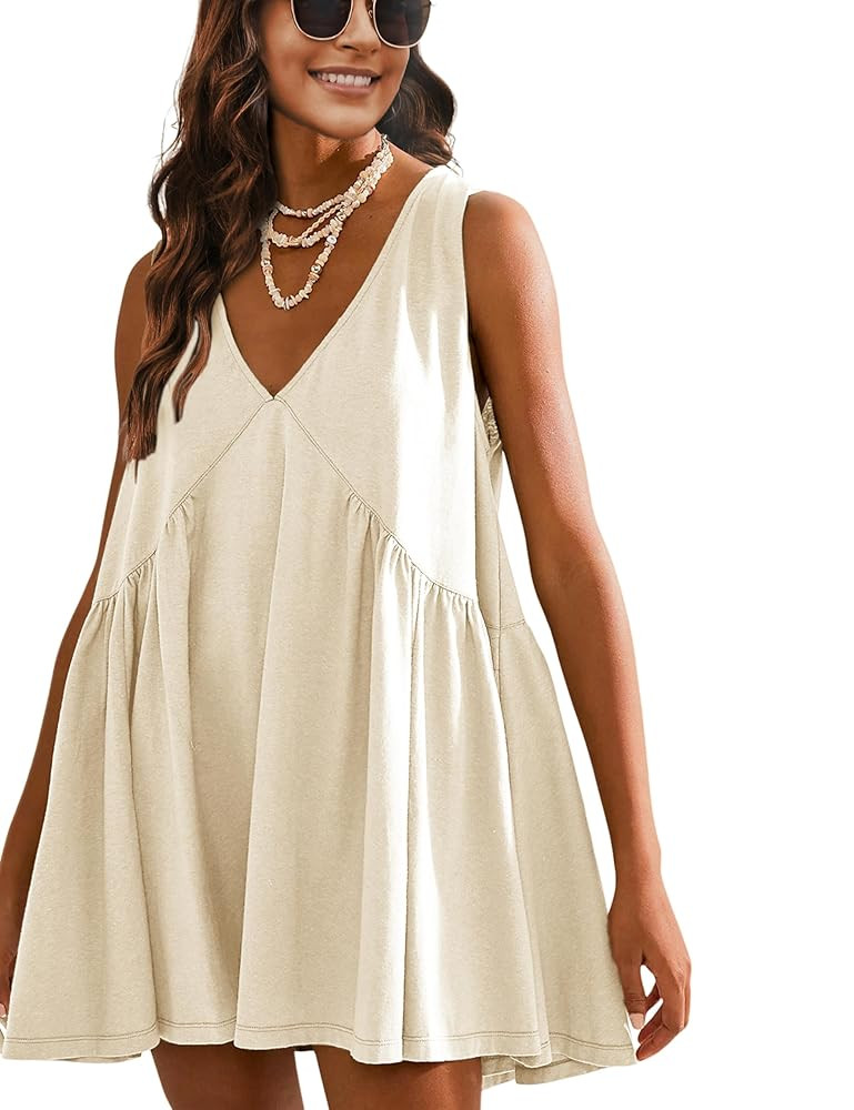 Athlisan Womens Summer Sleeveless Mini Dress Casual Loose V Neck Sundress with Pockets | Amazon (US)