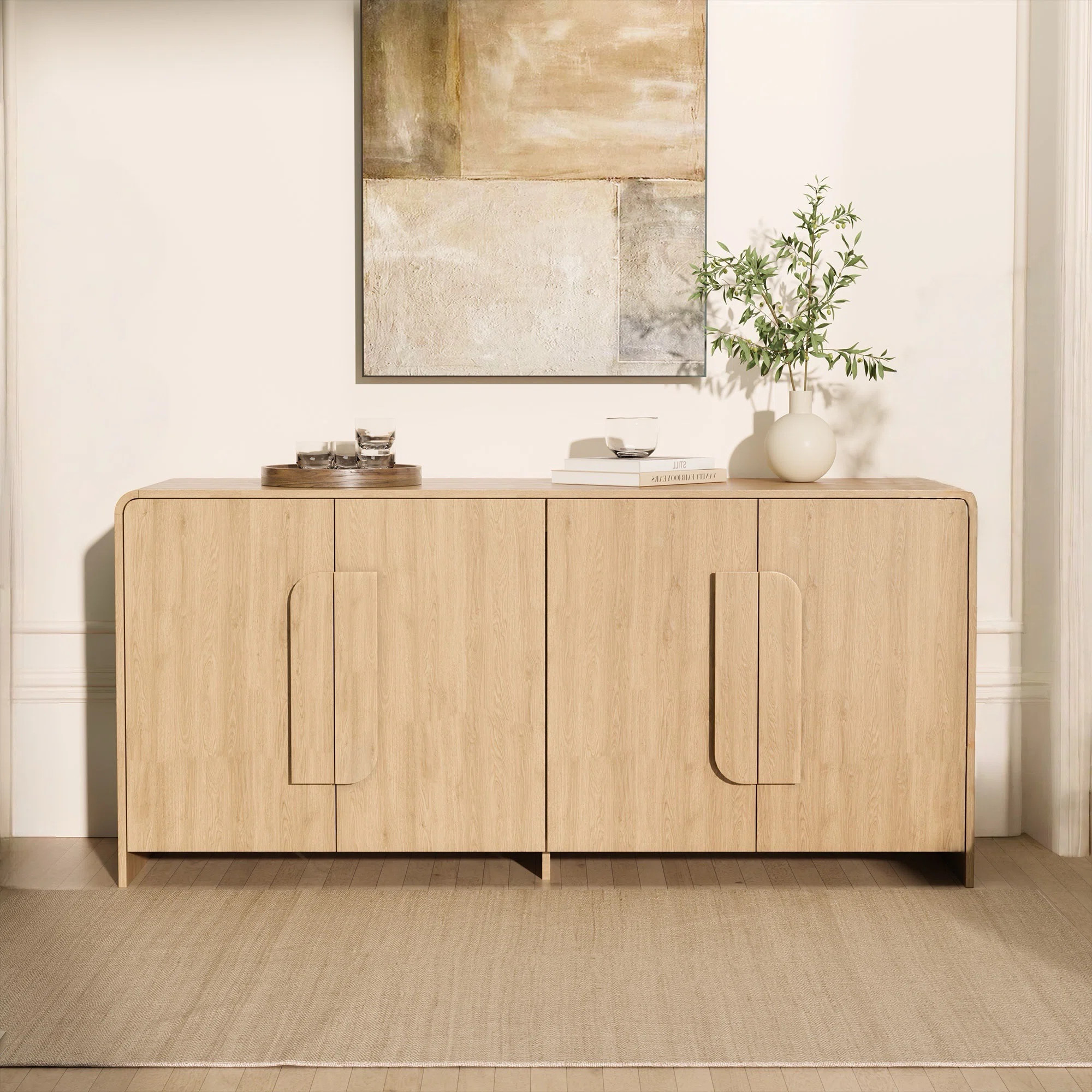 64'' Modern Design Sideboard Buffet Cabinet with Rounded Edges, 4 Doors, Large Wooden Handles and... | Wayfair North America