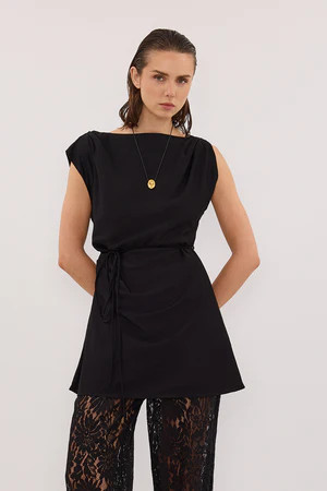 MARMO BLACK DRAPED MINI DRESS | DISSH