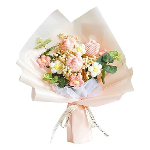 Chordobe Crochet Flower Tulip Bouquet: Handmade Artificial Flower Knitted Sunflower Bouquet for Festival Wedding Graduation Anniversary (Pink) | Amazon (US)