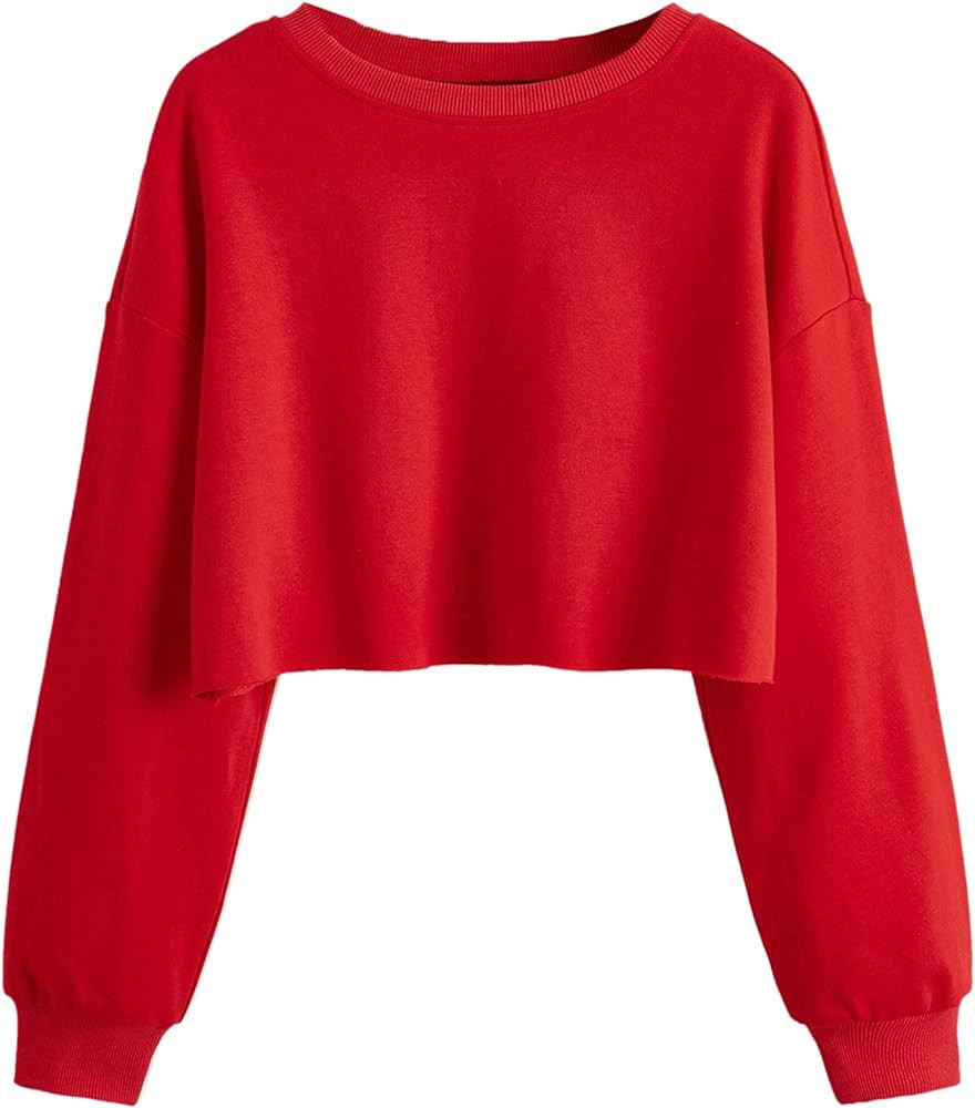 SweatyRocks Women's Casual Long Sleeve Raw Hem Pullover Crop Tops Sweatshirts | Amazon (US)