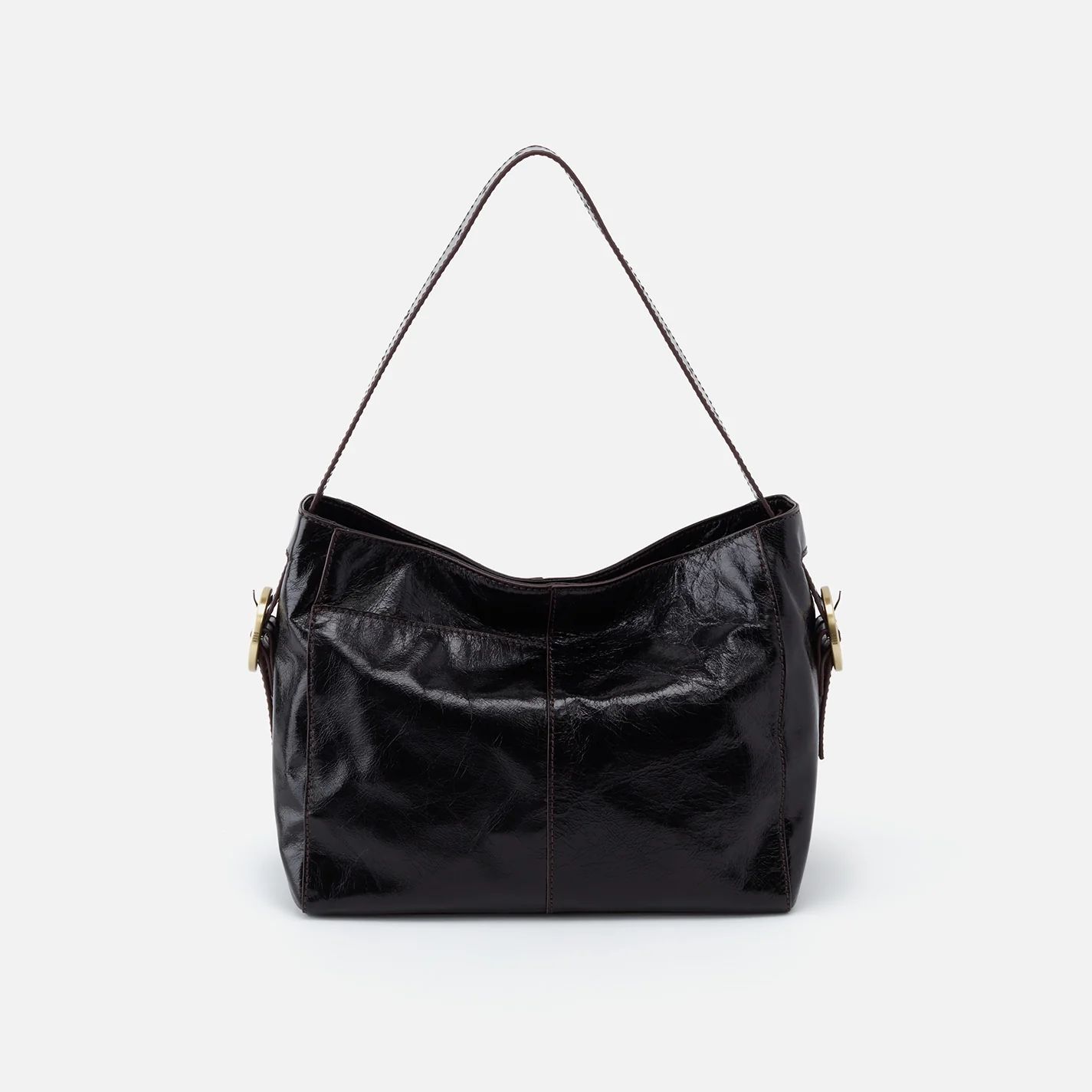 Render Shoulder Bag in Polished Leather - Black | HOBO Bags