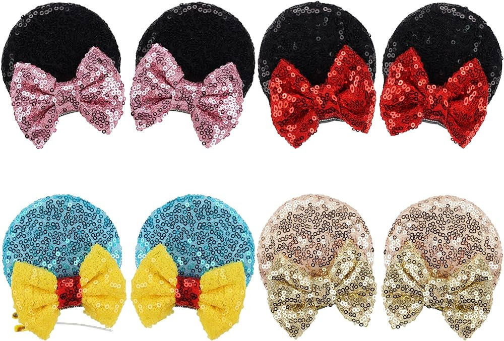 CellElection 8PCS Sequin Mouse Ears Hair Clips Glitter Hair Bows Cute Mice Ears Clips Barrettes f... | Amazon (US)