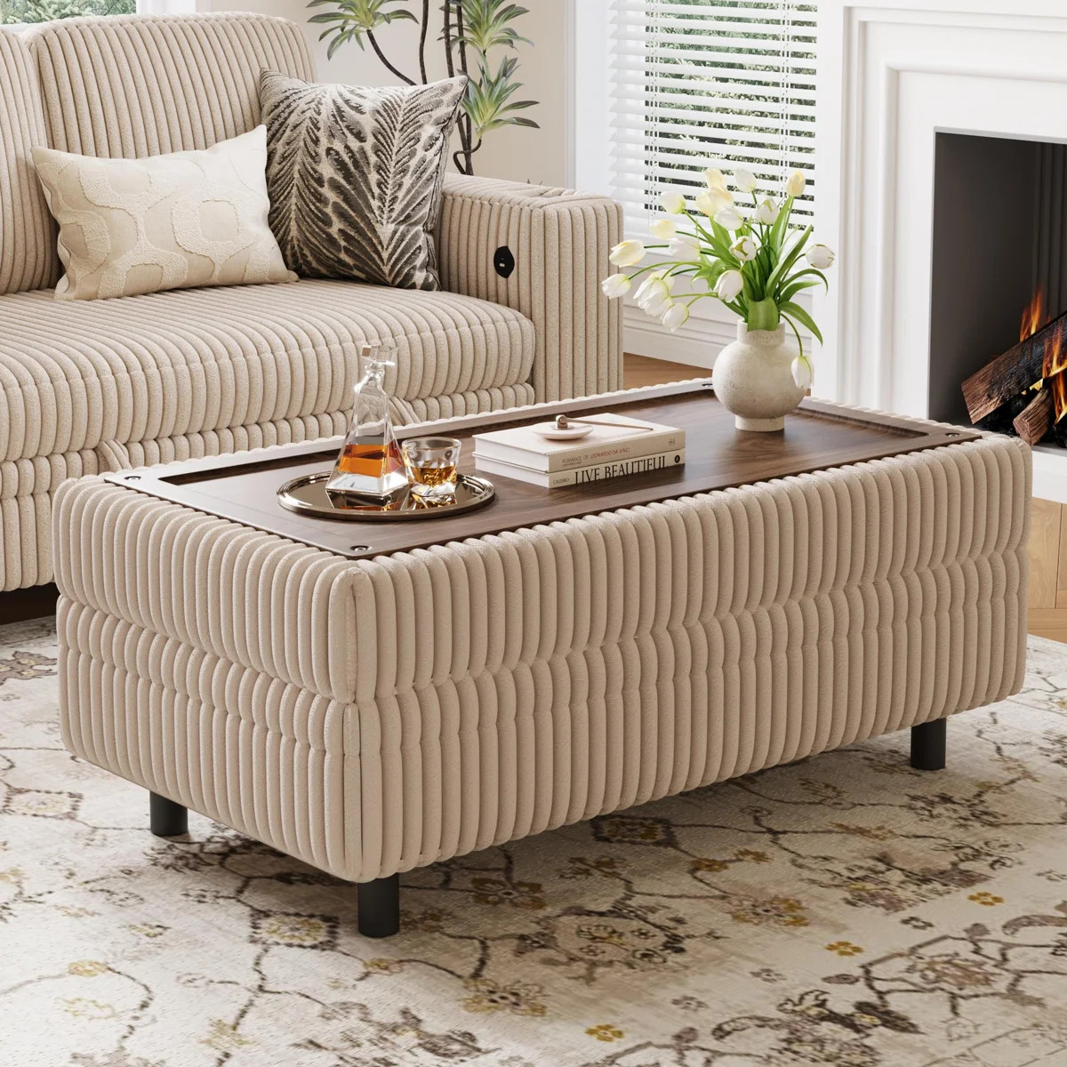 Sherry 40.55'' Upholstered Storage Ottoman with Tray | Wayfair North America