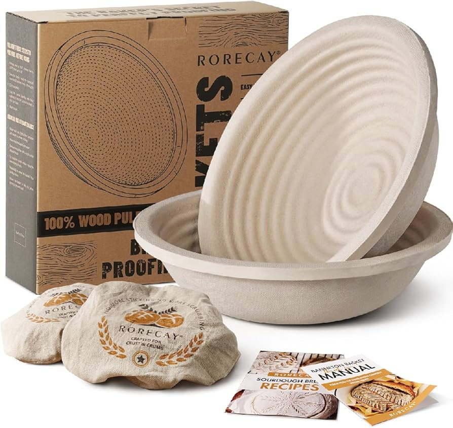 Wood Pulp Banneton Bread Proofing Baskets Set of 2, 9 Inch Round 2.2LB Sourdough Banneton Basket ... | Amazon (US)