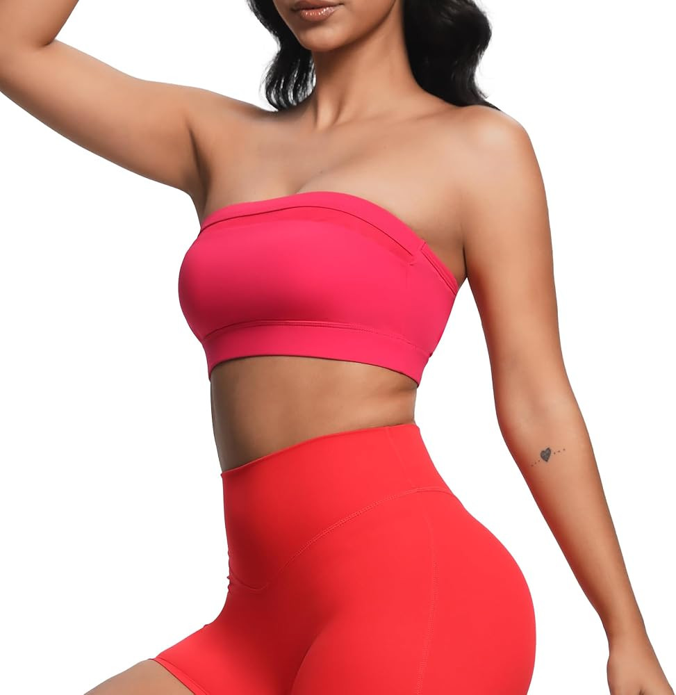 Aoxjox Women's Workout Strapless Bandeau Mesh Bras Training Fitness Running Yoga Crop Tank | Amazon (US)
