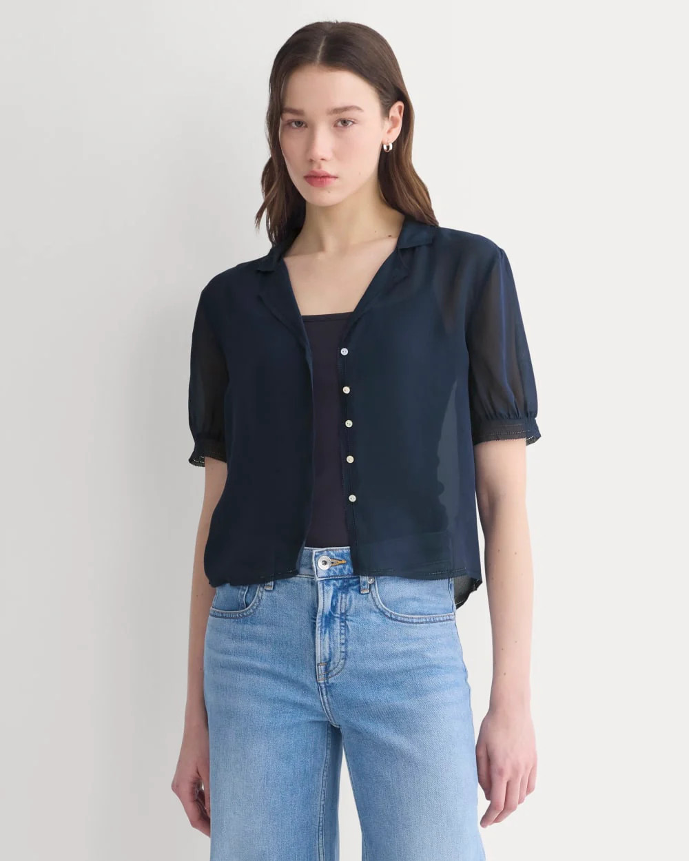 Notch Collar Shirt in Silk Georgette | Navy | Everlane