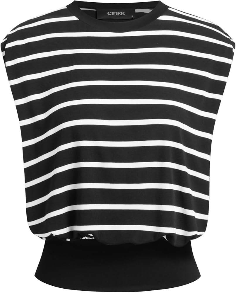 CIDER Sleeveless Tops for Women Striped Shoulder Pads Cap Sleeve Back Tie Tops Daily Outfits | Amazon (US)